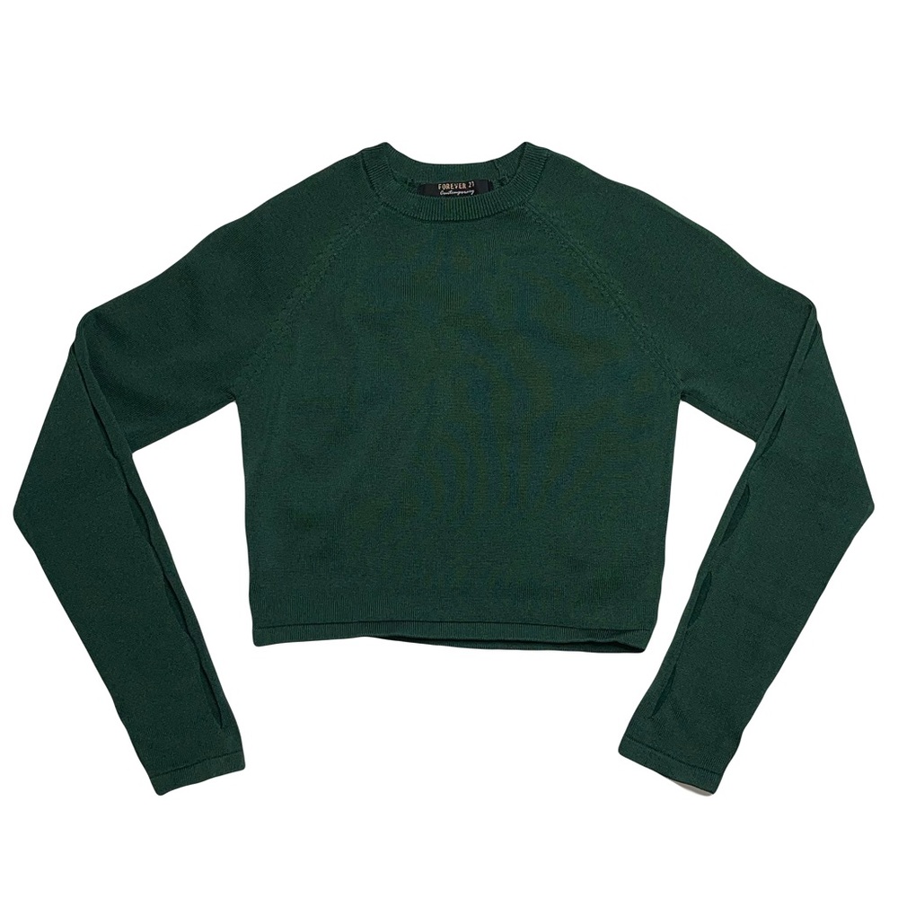 Forever 21 Emerald Green Long Sleeve Crop Top W/ Arm Cut Outs